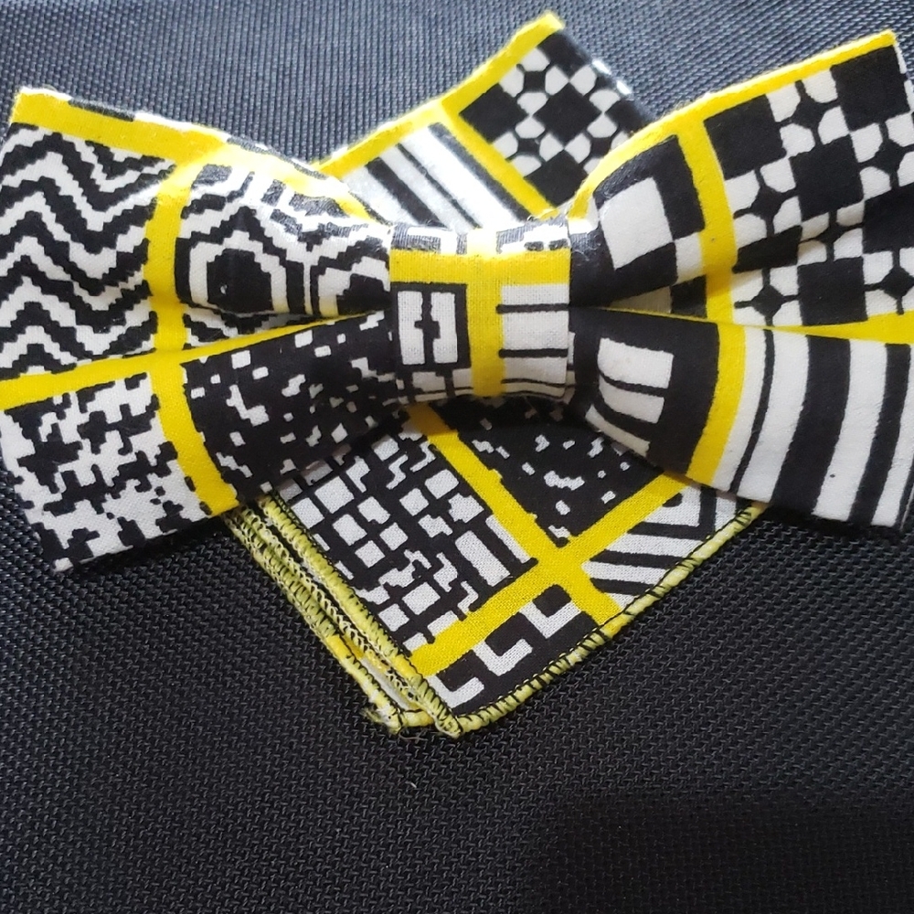 Geometric Yellow and Black Bow Tie